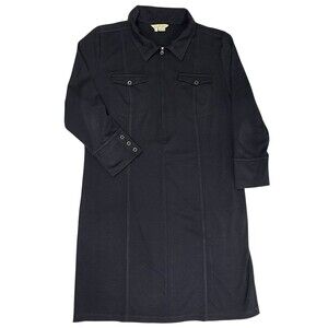 Royal Robbins Black Knit Zip Front LS Dress Collar Snap Pocket Travel Stretch L